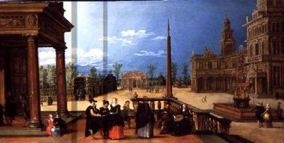 Figures in a Classical Piazza by Louis de Caullery